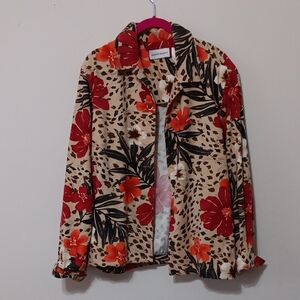 Alfred Dunner Floral Blazer - Red, Black, White, Tan